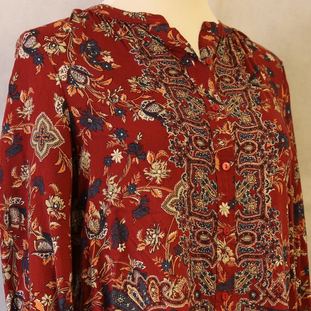 Lucky Brand Burgundy Button Down Blouse